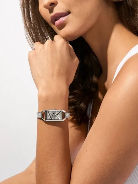 Michael Kors Empire MK4841 srebrny zegarek damski o prostokątnej kopercie z błyszczącą tarczą