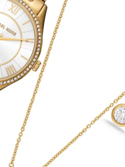 Michael Kors Lauryn MK4849SET złoty zegarek damski z naszyjnikiem i kolczykami w zestawie