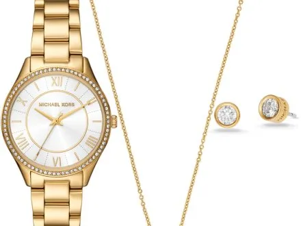Michael Kors Lauryn MK4849SET złoty zegarek damski z naszyjnikiem i kolczykami w zestawie