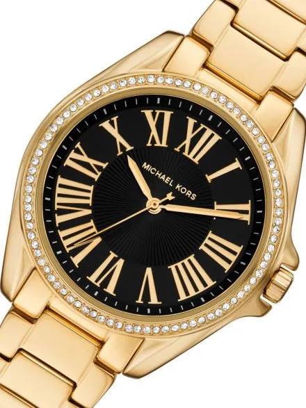 Michael Kors Kacie MK4852 złoty zegarek damski na bransolecie z czarną tarczą