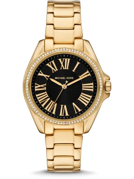 Michael Kors Kacie MK4852 złoty zegarek damski na bransolecie z czarną tarczą