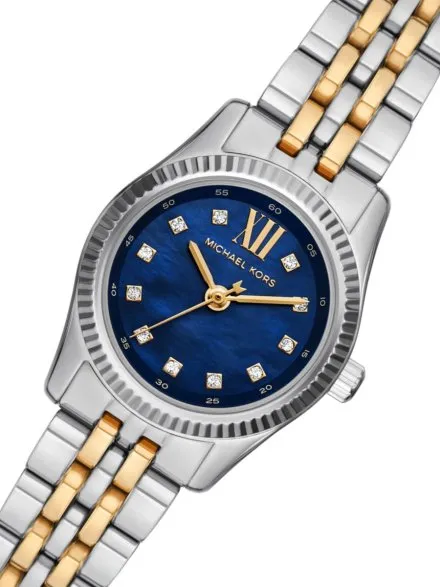 Michael Kors Lexington MK4865 srebrny zegarek damski na bransolecie z granatową tarczą