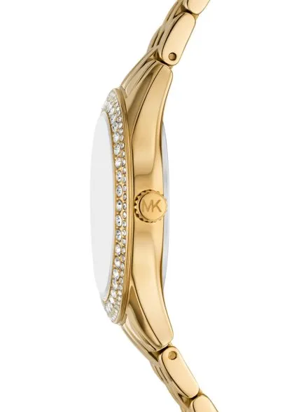 Michael Kors Harlowe MK4870 złoty zegarek damski z kryształkami i z zieloną tarczą