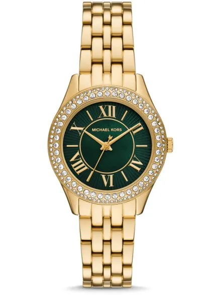 Michael Kors Harlowe MK4870 złoty zegarek damski z kryształkami i z zieloną tarczą