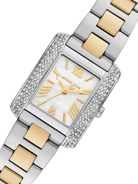 Michael Kors Emery MK4882 srebrny zegarek damski o prostokątnej kopercie z perłową tarczą