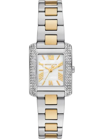 Michael Kors Emery MK4882 srebrny zegarek damski o prostokątnej kopercie z perłową tarczą