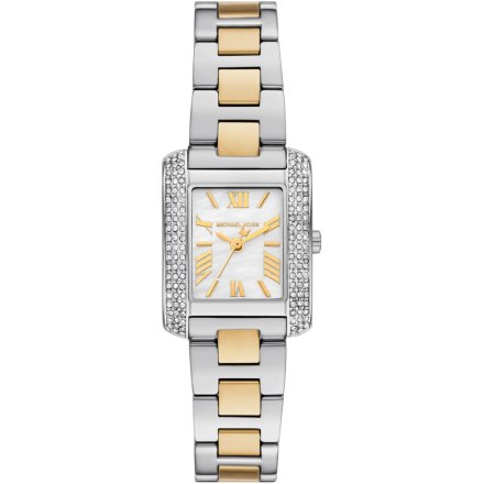 Michael Kors Emery MK4882 srebrny zegarek damski o prostokątnej kopercie z perłową tarczą