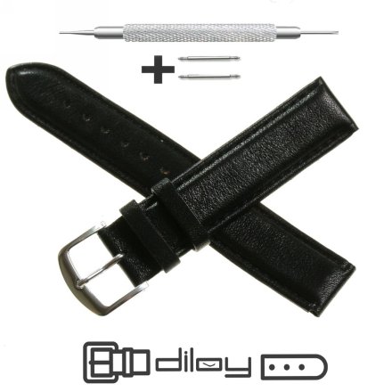 Czarny pasek 18 mm skórzany DILOY 302.18.01 + GRATIS dwa teleskopy i narzędzie