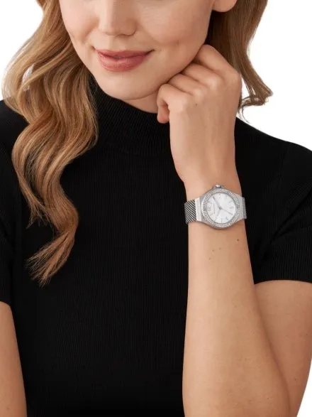 Michael Kors Lennox MK7337 srebrny zegarek damski z siateczkową bransoletką 