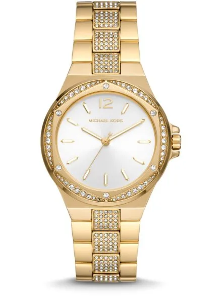 Michael Kors Lennox MK7361 złoty zegarek damski z bransoletą ozdobiony kryształkami