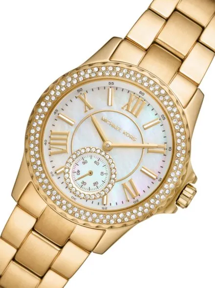 Michael Kors Mini Everest MK7363 złoty zegarek damski z perłową tarczą na bransolecie