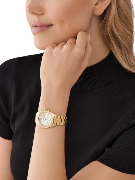 Michael Kors Mini Everest MK7363 złoty zegarek damski z perłową tarczą na bransolecie