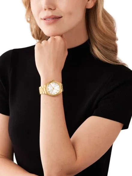 Michael Kors Lennox MK7391 złoty zegarek damski z czytelną srebrną tarczą