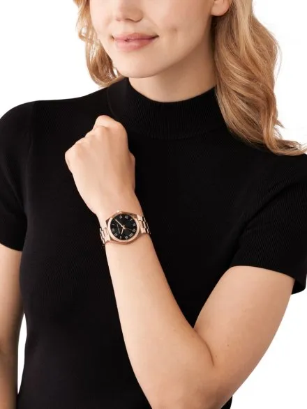 Michael Kors Lennox MK7392 różowozłoty zegarek damski z czytelną czarną tarczą