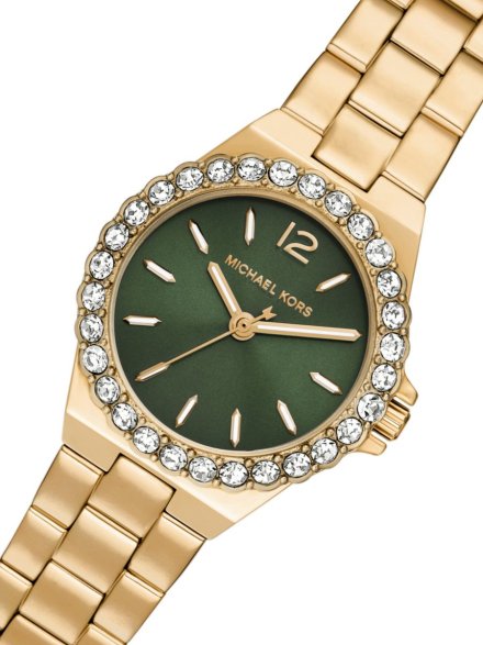 Michael Kors Lennox MK7395 złoty zegarek damski z zieloną tarczą 