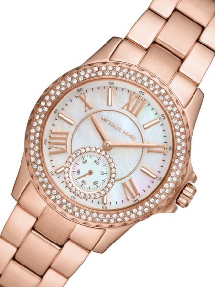 Michael Kors Everest MK7403 srebrny zegarek damski na bransolecie z perłową tarczą 