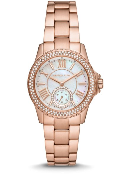 Michael Kors Everest MK7403 srebrny zegarek damski na bransolecie z perłową tarczą 