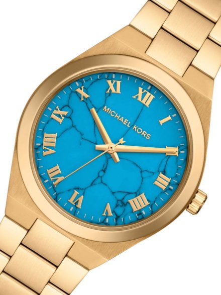 Michael Kors Lennox MK7460 złoty zegarek damski z niebieską tarczą 