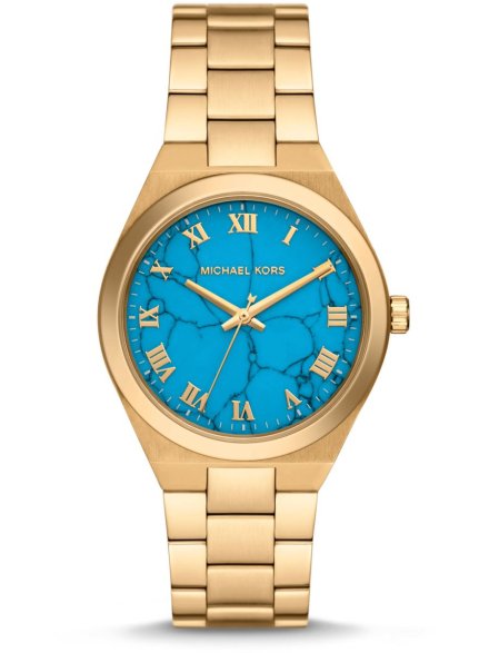 Michael Kors Lennox MK7460 złoty zegarek damski z niebieską tarczą 