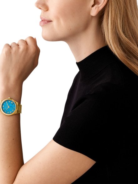 Michael Kors Lennox MK7460 złoty zegarek damski z niebieską tarczą 