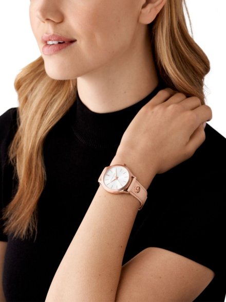 Michael Kors Slim Runway MK7467 różowozłoty zegarek damski na różowym pasku