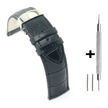 Czarny pasek 20 mm skórzany DILOY 336.20.1 + GRATIS dwa teleskopy i narzędzie