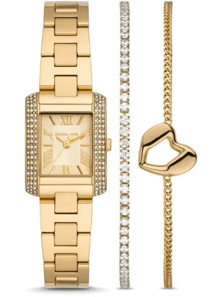 Michael Kors Emery MK7510SET złoty zegarek damski o prostokątnej kopercie z bransoletkami w zestawie