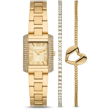Michael Kors Emery MK7510SET złoty zegarek damski o prostokątnej kopercie z bransoletkami w zestawie