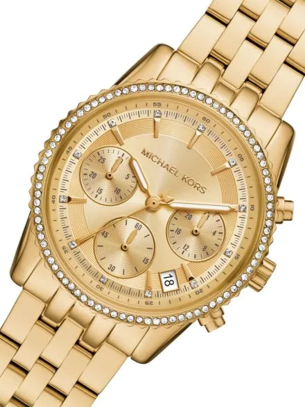 Michael Kors Ritz Chronograph MK7530 złoty zegarek damski z kryształkami na kopercie