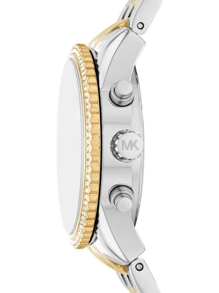 Michael Kors Ritz Chronograph MK7532 srebrno-złoty zegarek damski z kryształkami na kopercie
