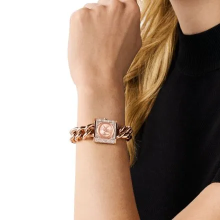 Michael Kors Chain Lock MK4827 różowozłoty zegarek damski łańcuch bransoletka