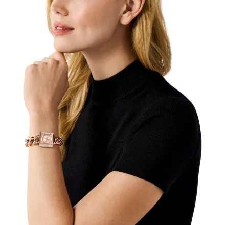 Michael Kors Chain Lock MK4827 różowozłoty zegarek damski łańcuch bransoletka