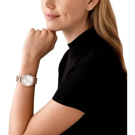 Michael Kors Slim Runway MK7473 różowozłoty zegarek damski bransoletka łańcuch