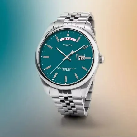 Timex Legacy Day and Date TW2V68000 Zegarek męski srebrny na bransolecie 