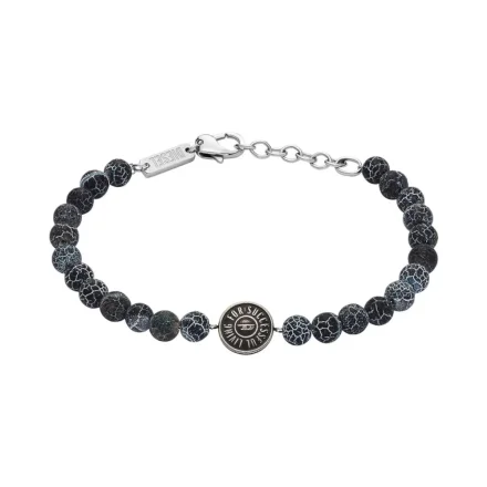 Diesel D LOGO bransoletka męska logo czarne koraliki DX1464040