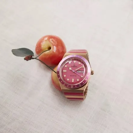 Timex Q TW2W41000 Zegarek Damski Różowozłoty z różową tarczą