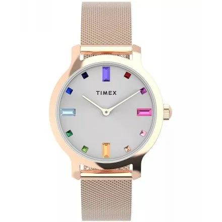Timex Transcend TW2W46100 Zegarek Damski Różowozłoty z kolorowymi indeksami