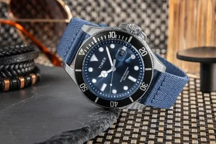 Timex Harborside Coast TW2W62700 Zegarek męski srebrny na niebieskim pasku