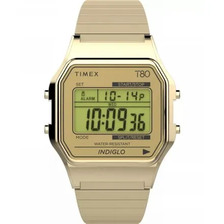 Timex T80 TW2W68100 Vintage Retro męski damski zegarek złoty z wyświetlaczem