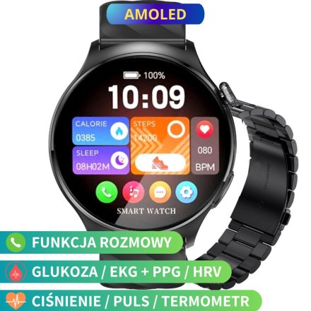 Rubicon RNCF39 czarny smartwatch z bransoletą z pomiarem EKG i cukru SMARUB080