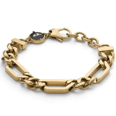 Diesel Steel bransoletka męska łańcuch logo złota z czarnym elementem DX1471710