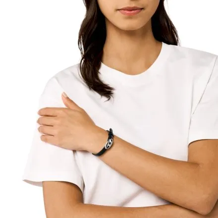 Diesel D Logo bransoletka męska skórzana czarna ze srebrnym elementem DX1516040