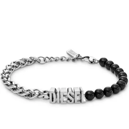 Diesel Font bransoletka męska logo czarne koraliki DX1541040
