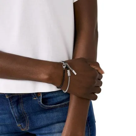 Diesel Font naszyjnik srebrnymi z czarnymi koralikami DX1542040