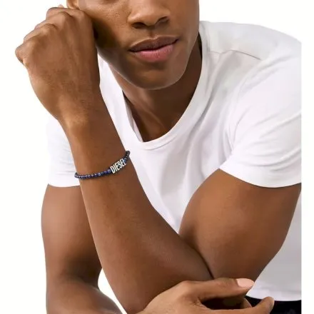 Diesel Font bransoletka męska logo granatowe koraliki DX1544040