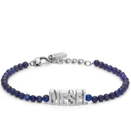 Diesel Font bransoletka męska logo granatowe koraliki DX1544040
