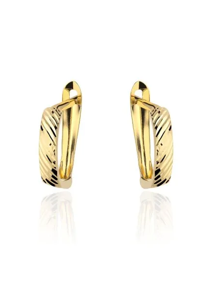 Kolczyki złote smukłe zdobione diamentowaniem na angielskim zapięciu • Złoto 585 0.79 g