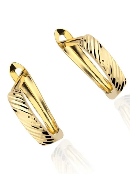 Kolczyki złote smukłe zdobione diamentowaniem na angielskim zapięciu • Złoto 585 0.80 g