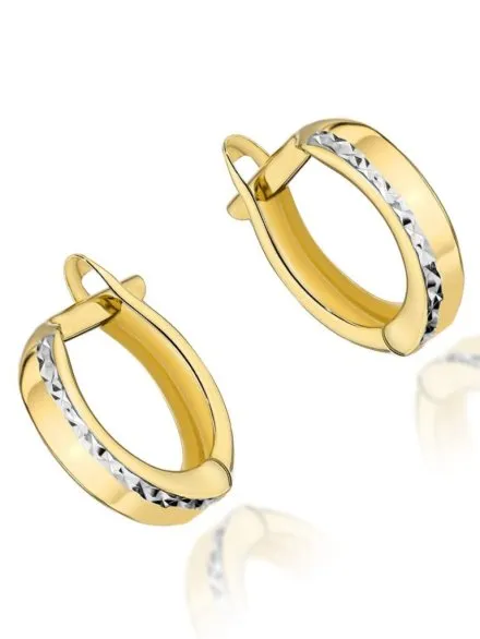 Kolczyki złote małe z diamentowanym paskiem w białym złocie • Złoto 585 0.88 g