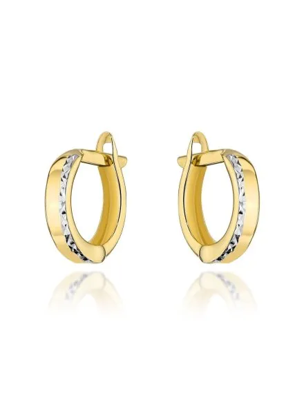 Kolczyki złote małe z diamentowanym paskiem w białym złocie • Złoto 585 0.88 g